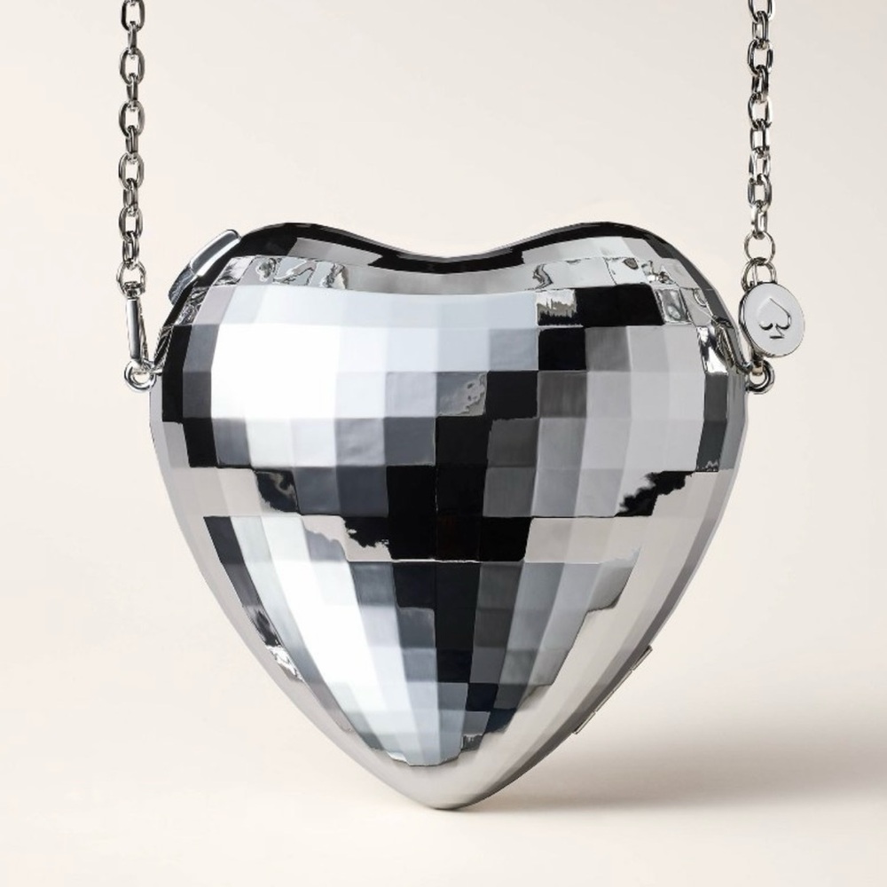 Kate Spade x Target Disco Ball Silver Heart-Shaped Crossbody Bag NWT